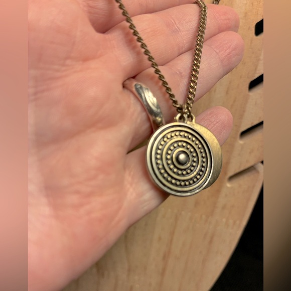 *3 for $20* Two Disc Pendant Necklace, Brass-Toned Chain and Pressed Metal - Picture 2 of 5